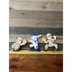 3 Vintage Sexton Metal Boys Kids Room Wall Decor Baseball Players 1970's Sports